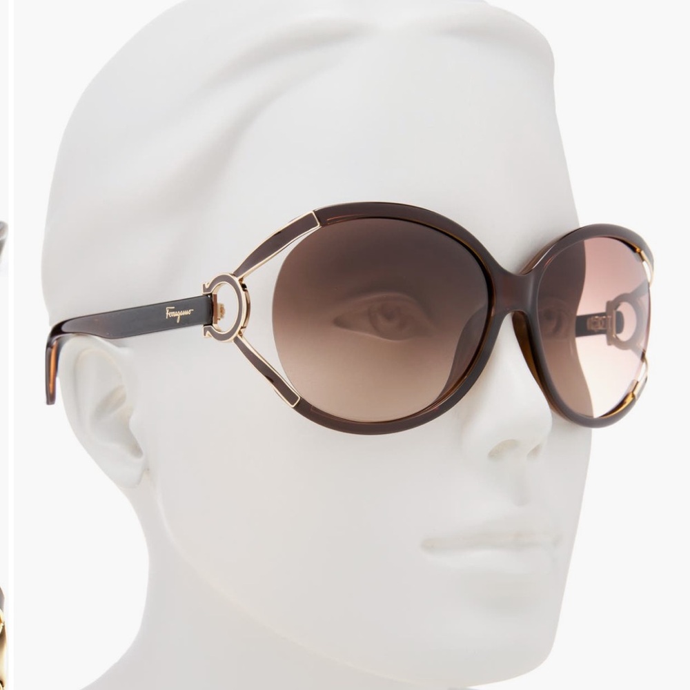 NWT Salvatore Ferragamo 59mm Oversized Sunglasses in Brown - Picture 3 of 3